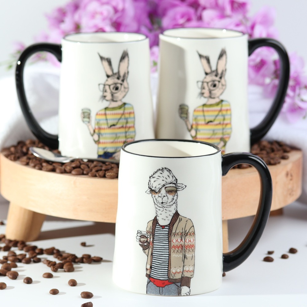 Signature Housewares Hipster Rabbit Coffee Mug Stoneware Cream Black 17.5oz